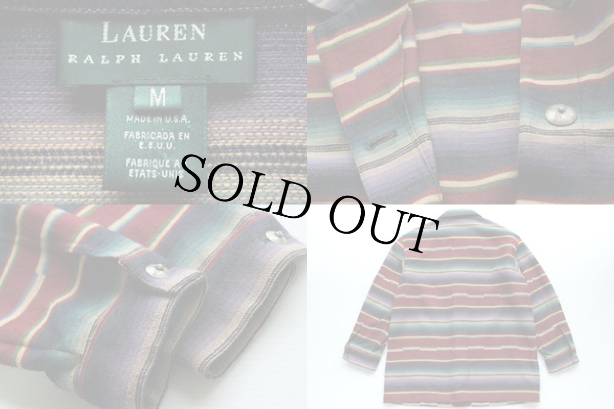 画像3: 90s USA製 ラルフローレン ネイティブ柄 コンチョボタン ラグジャケット M (3)