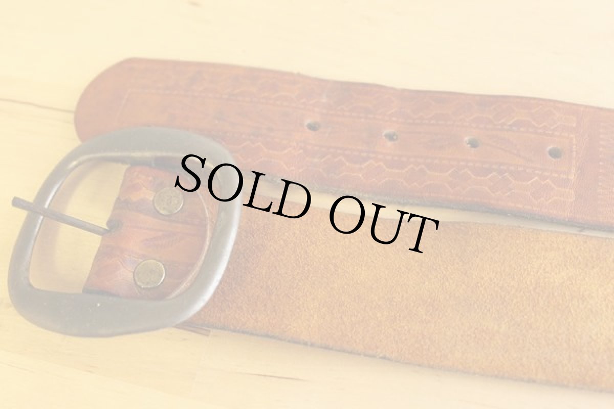 画像3: 70's カービング レザーベルト 38 (3)