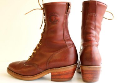 画像1: 90s USA製 CHIPPEWAチペワ ウエスタンタイプ 編み上げブーツ 9D