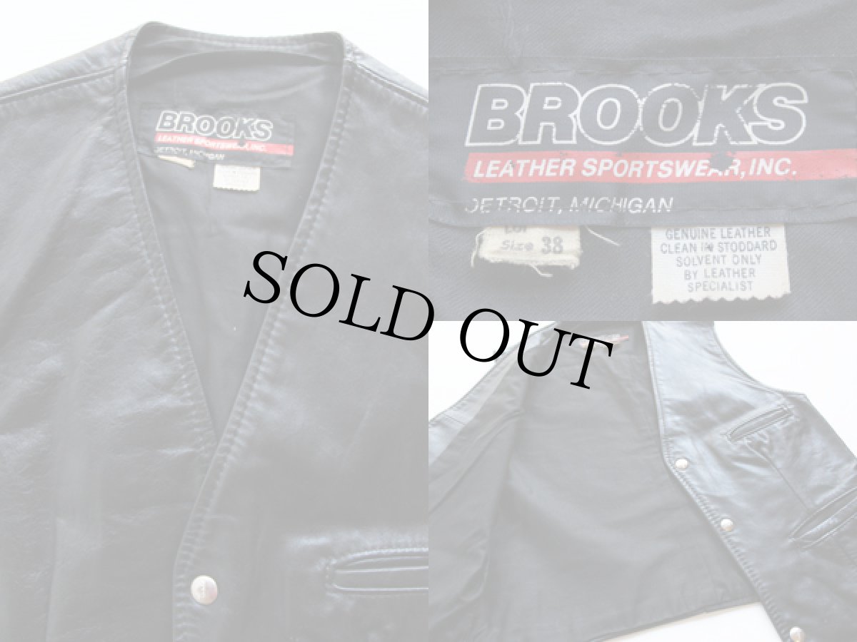 画像3: 80s BROOKSブルックス レザーベスト 黒 38 (3)