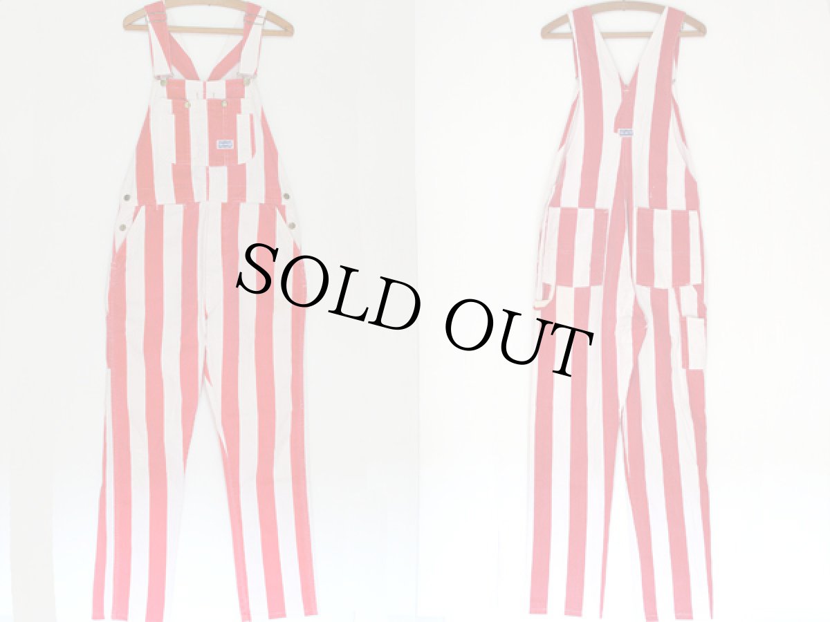 画像2: 70s USA製 BIG SMITHビッグスミス 紅白ストライプ オーバーオール 34×34 (2)