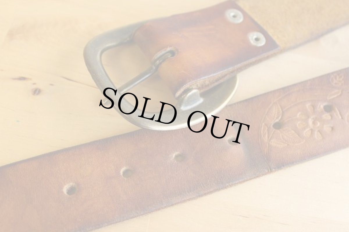 画像2: 70's 花柄カービング レザーベルト (2)