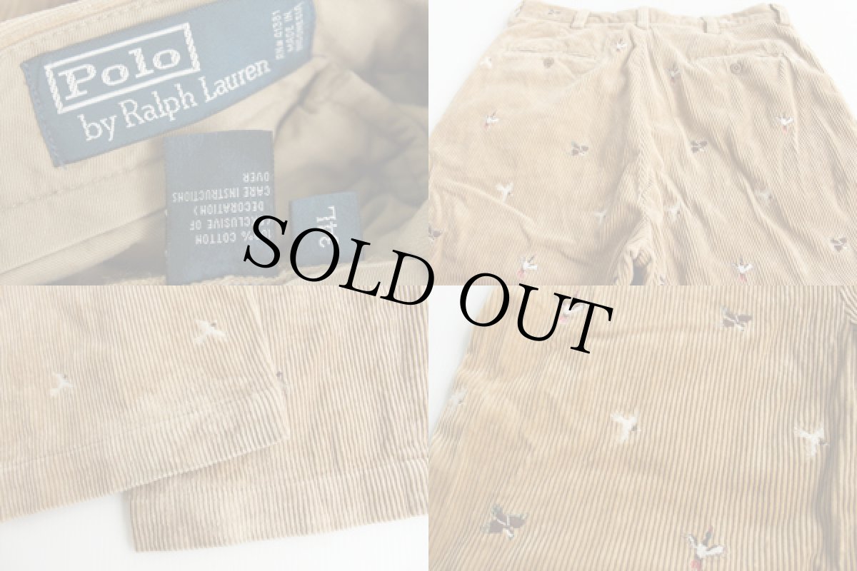 画像3: ポロ ラルフローレン キジ刺繍 総柄 太畝 コーデュロイパンツ 薄茶 w34★スラックス (3)