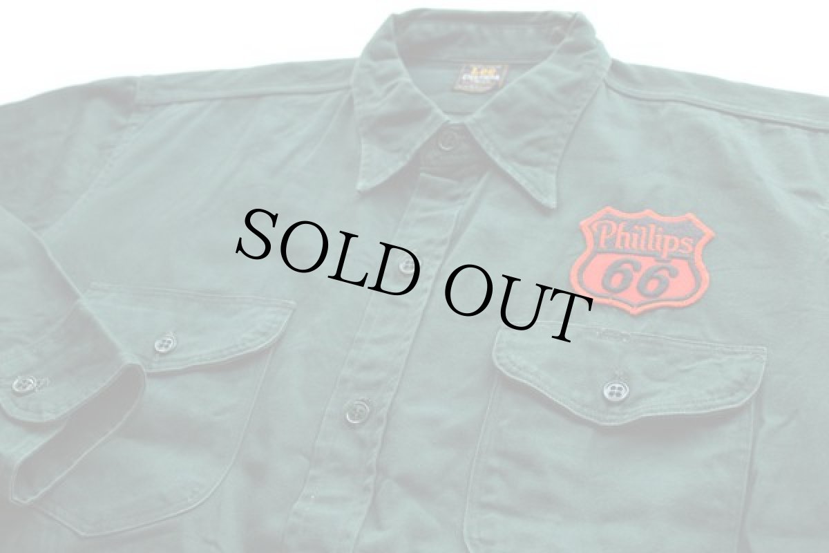 画像3: 50s Leeリー CHETOPA Phillips 66 パッチ&マチ付き ワークシャツ 深緑 (3)