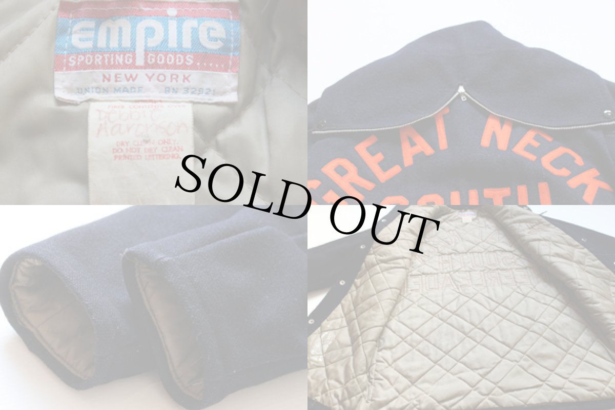 画像3: 80s USA製 empire フェルトパッチ付き メルトン ウール フーデッドコート 紺 S★ロング スタジャン (3)