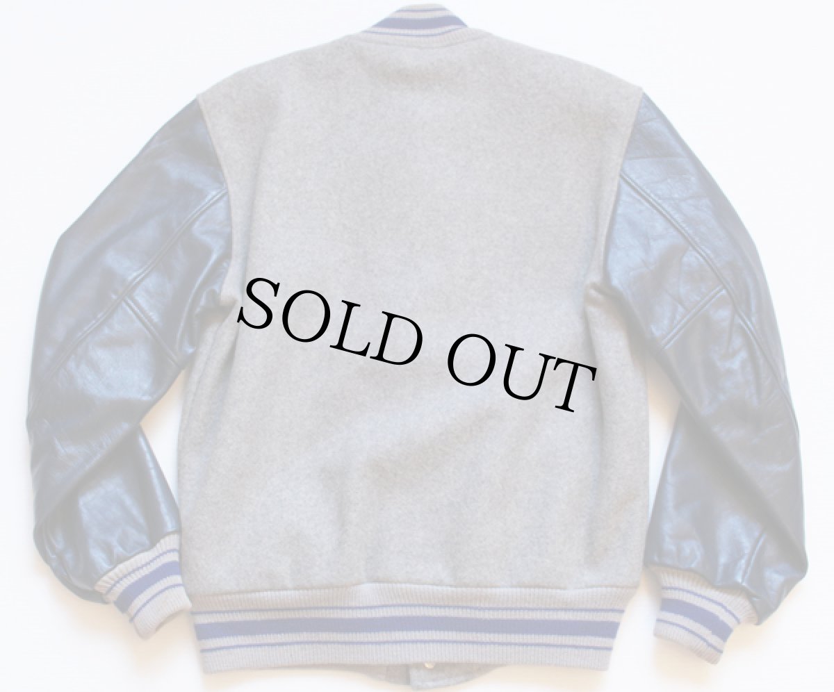 画像2: 60s BUTWINバトウィン メルトン ウール 袖革スタジャン 紺×灰 36 (2)