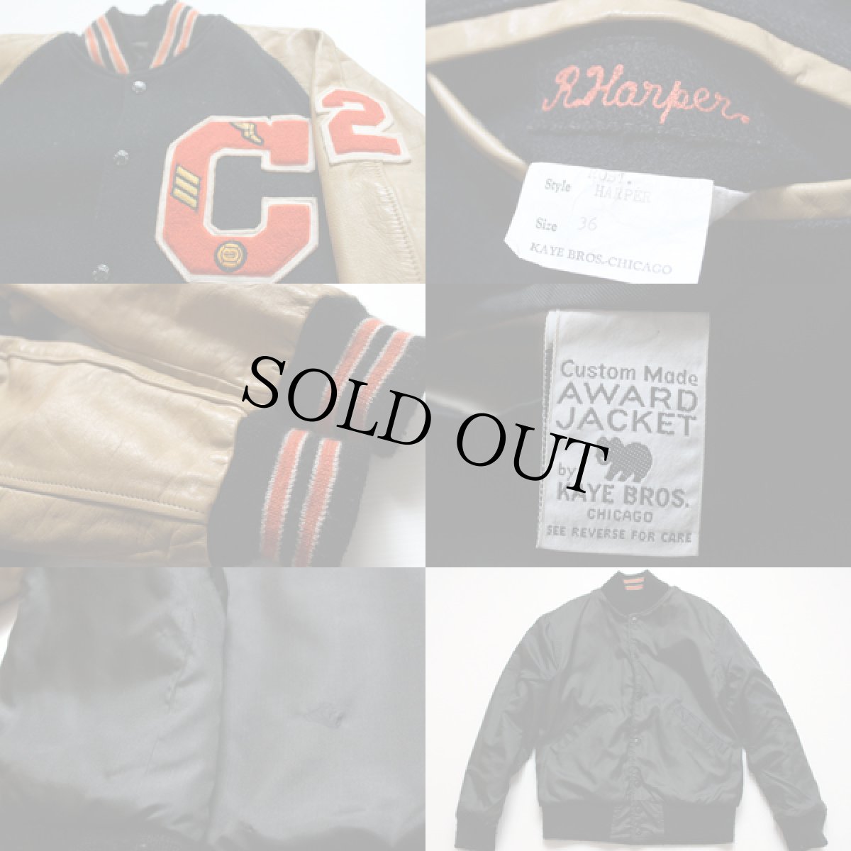 画像3: 70s KAYE BROS パッチ付き メルトン ウール 袖革スタジャン 黒 36 (3)