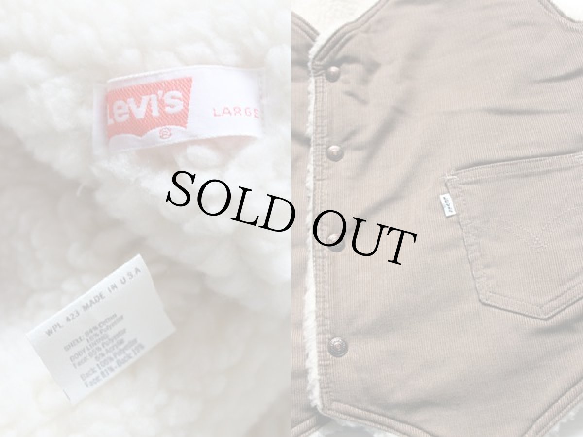 画像3: 70s USA製 Levi'sリーバイス ボアライナー コーデュロイベスト 薄茶 L (3)