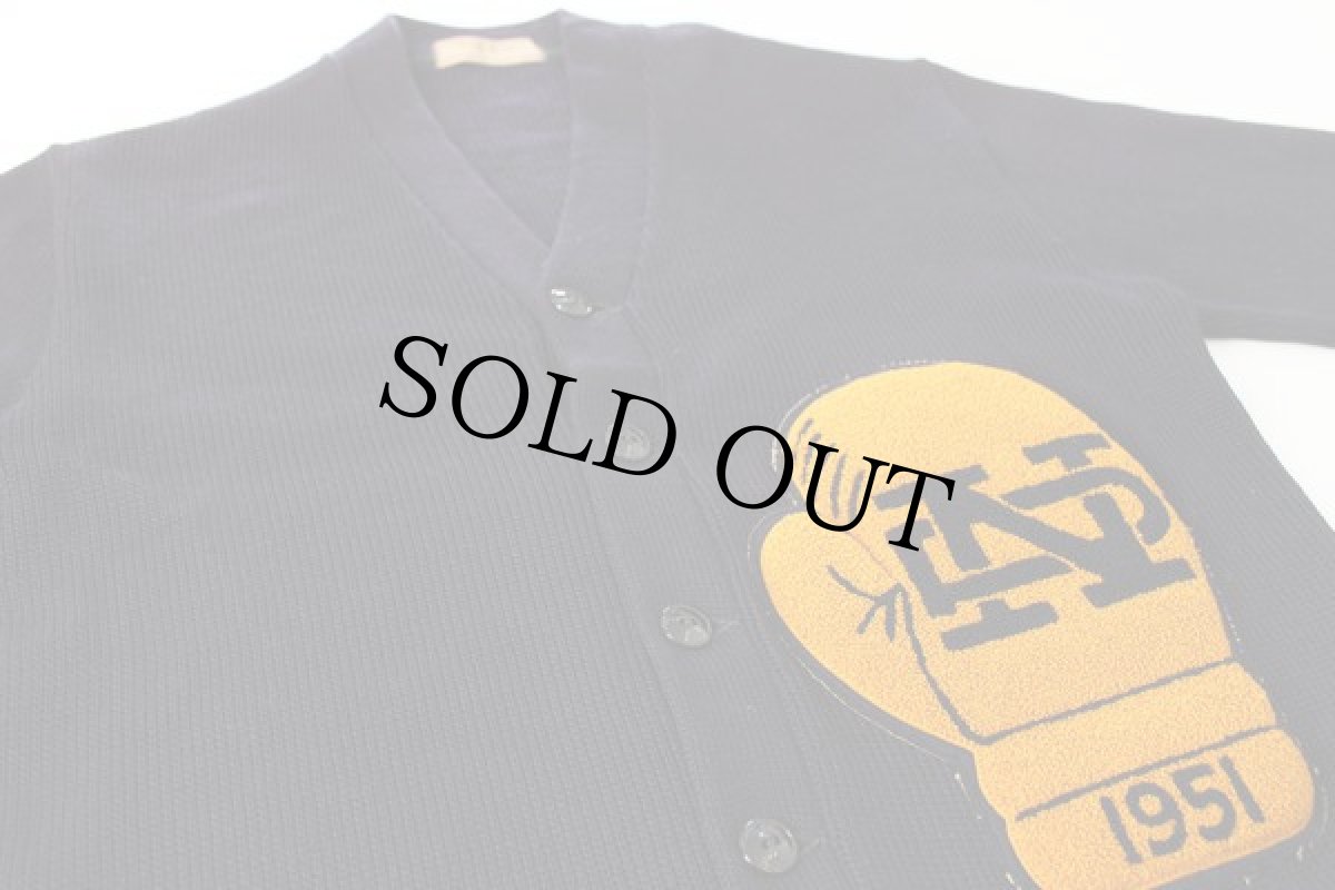 画像3: 50s NOTRE DAME ボクシング パッチ付き ウールニット レタードカーディガン 紺 (3)