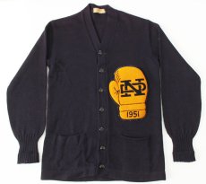 画像1: 50s NOTRE DAME ボクシング パッチ付き ウールニット レタードカーディガン 紺 (1)