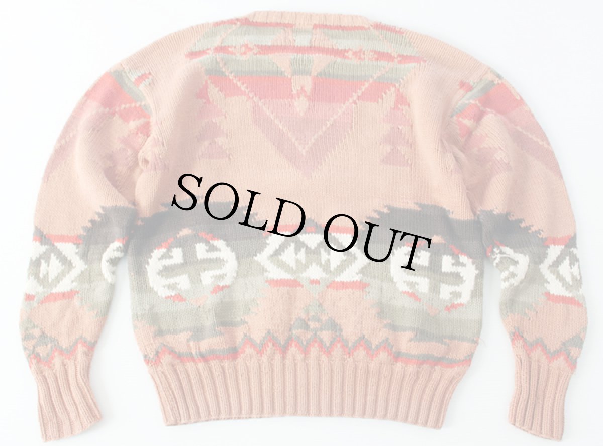 画像2: 80s ポロ カントリー ラルフローレン ネイティブ柄 コットン ハンドニット セーター L (2)