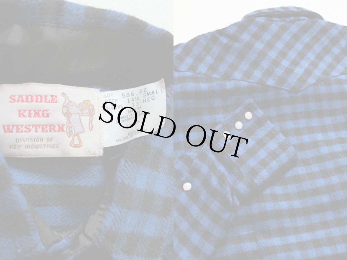 画像3: デッドストック★80s USA製 SADDLEKING by Key コットン フランネル ウエスタンシャツ 青 (3)