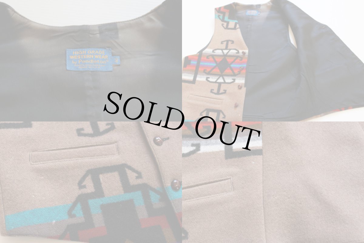 画像3: 80s USA製 PENDLETONペンドルトン ネイティブ柄 ウール ラグベスト 40 (3)