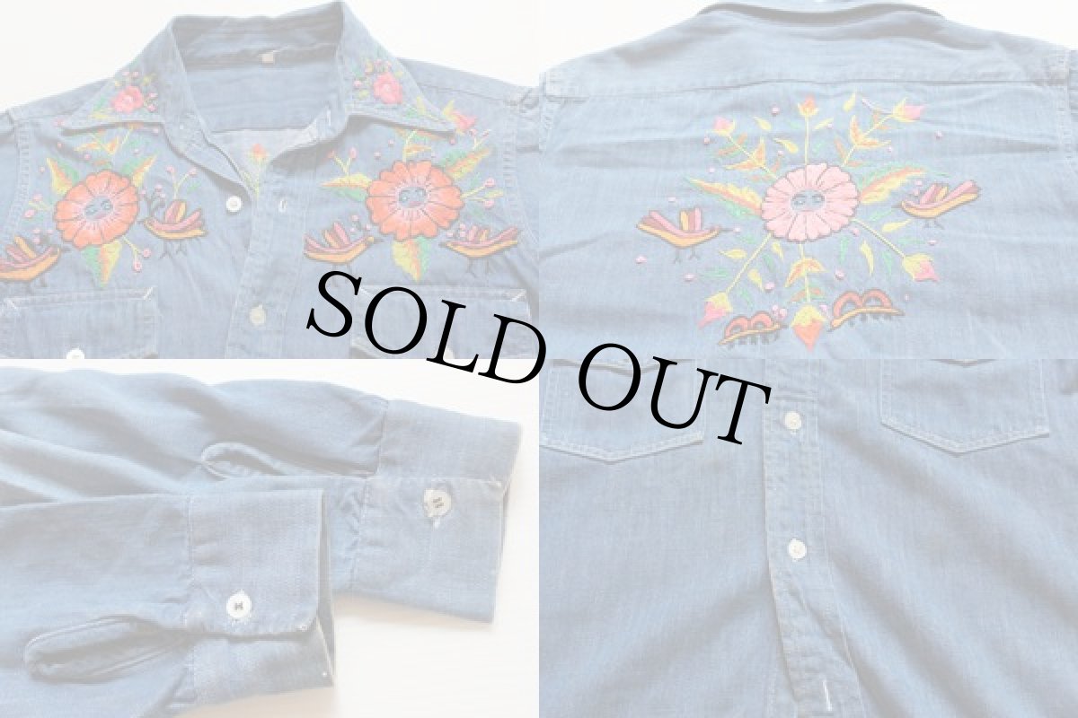 画像3: 70s UNKNOWN 刺繍入り デニムシャツ (3)