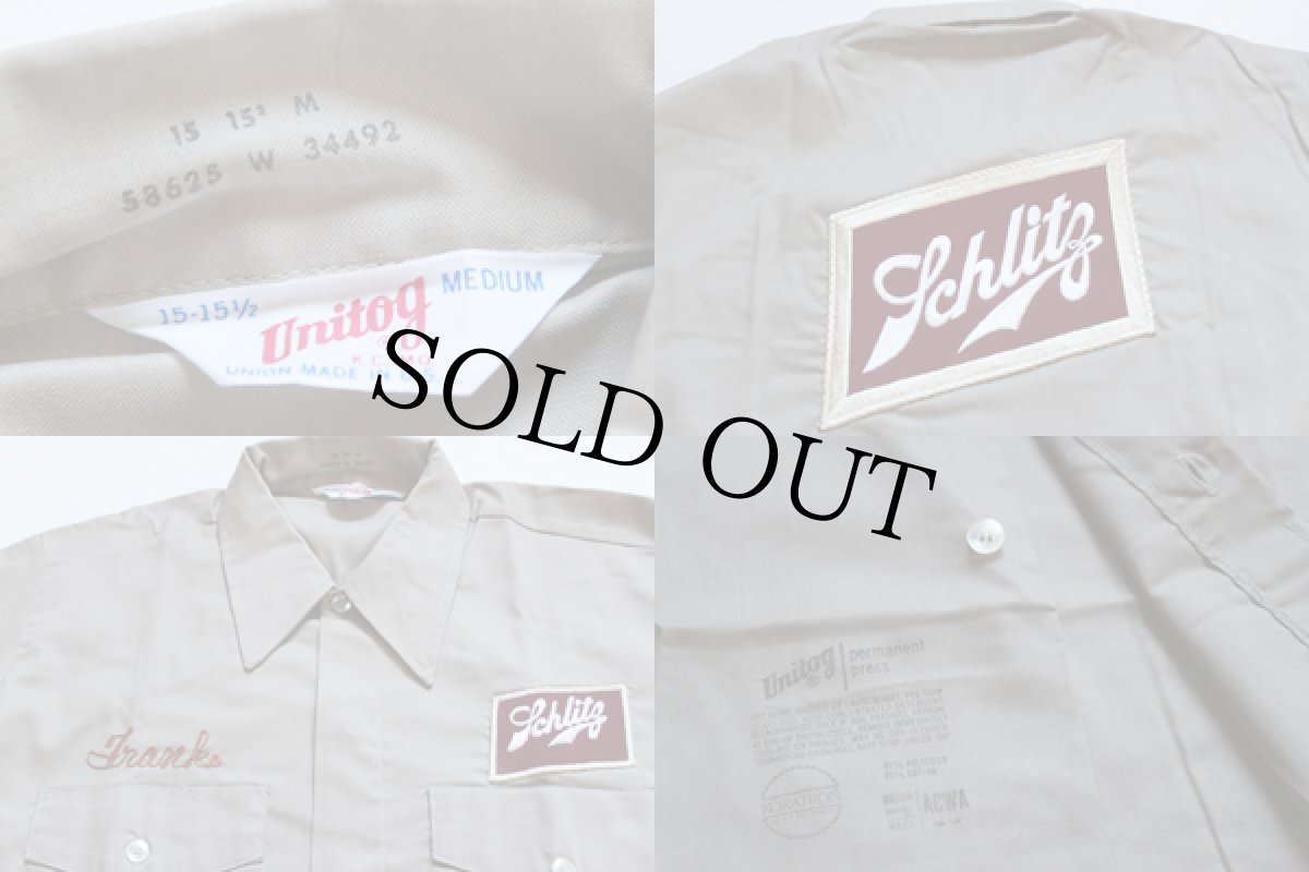 画像3: デッドストック★70s USA製 Unitog Schlitz パッチ付き ワークシャツ M (3)
