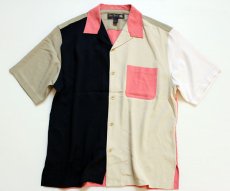 画像1: NAT NAST クレイジーパターン シルク ボウリングシャツ M (1)