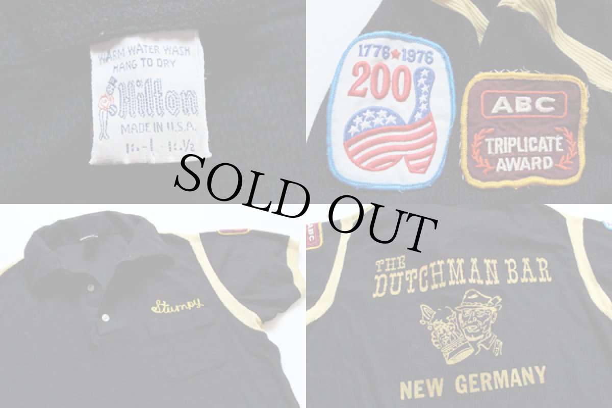 画像3: 70s USA製 Hiltonヒルトン ボウリングシャツ 黒 L★ポロシャツ (3)