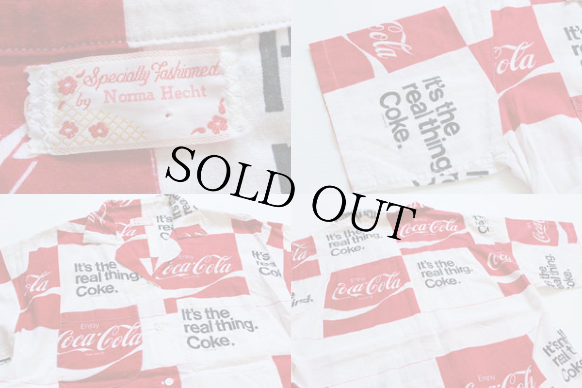 画像3: 70s Coca-Colaコカコーラ ロゴ 総柄 半袖 コットンシャツ (3)