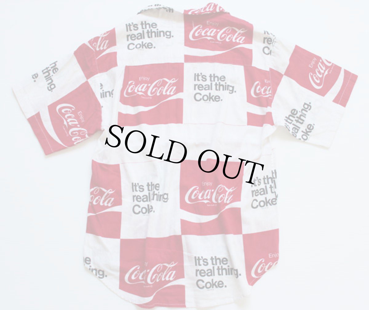 画像2: 70s Coca-Colaコカコーラ ロゴ 総柄 半袖 コットンシャツ (2)