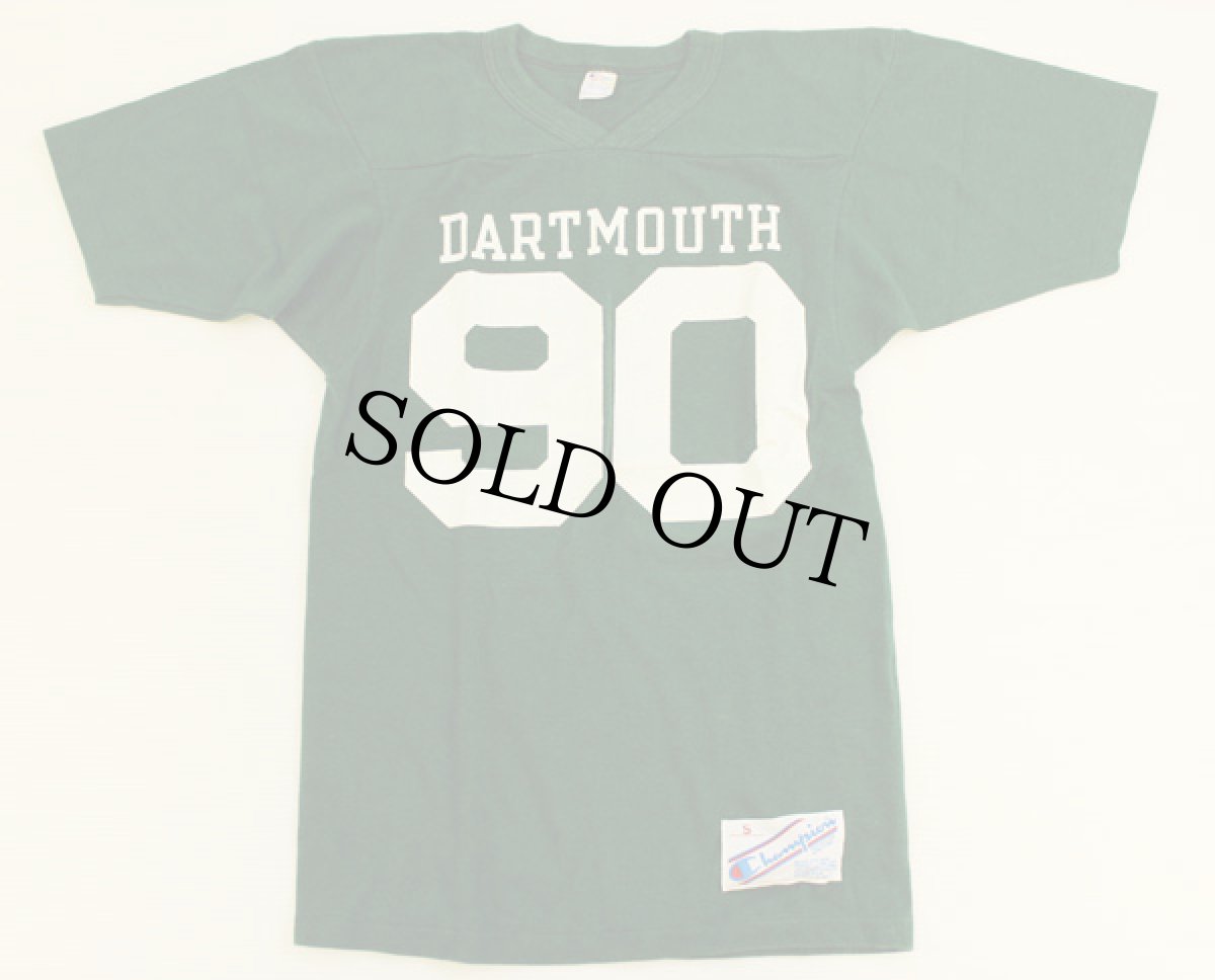 画像1: 80s USA製 Championチャンピオン DARTMOUTH 90 ナンバリング フットボールTシャツ 緑 S (1)
