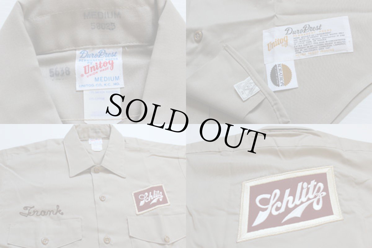 画像3: デッドストック★70s USA製 Unitog Schlitz パッチ付き ワークシャツ M (3)