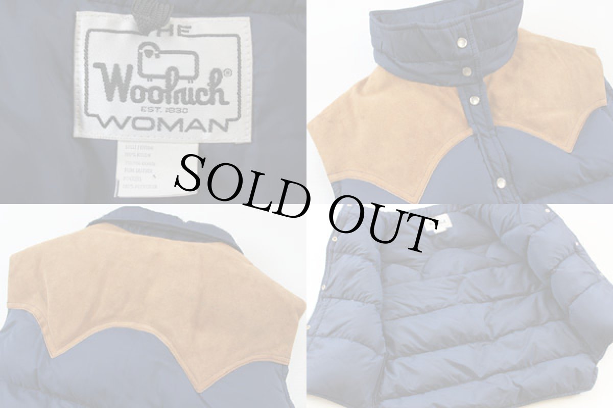 画像3: 70s Woolrichウールリッチ レザーヨーク切り替え ダウンベスト 紺 (3)