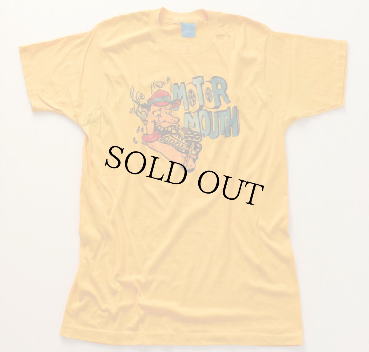 画像2: 80s USA製 MOTOR MOUTH 染み込みプリント Tシャツ 黄 XL (2)
