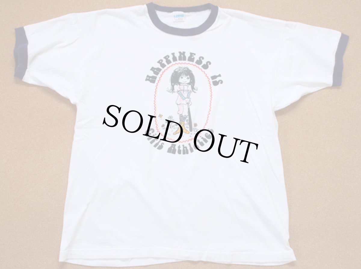 画像2: 70s USA製 Championチャンピオン 染み込みプリント コットン リンガーTシャツ XL (2)