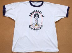 画像2: 70s USA製 Championチャンピオン 染み込みプリント コットン リンガーTシャツ XL (2)