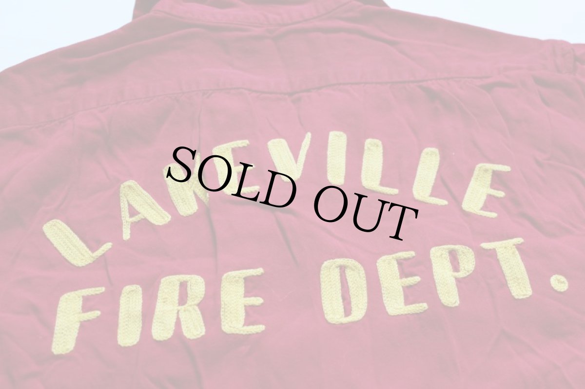 画像4: 50s チェーン刺繍 レーヨンボウリングシャツ 赤 (4)