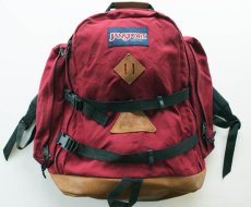 画像1: 90s USA製 JANSPORTジャンスポーツ ボトムレザー リュックサック バーガンディ (1)