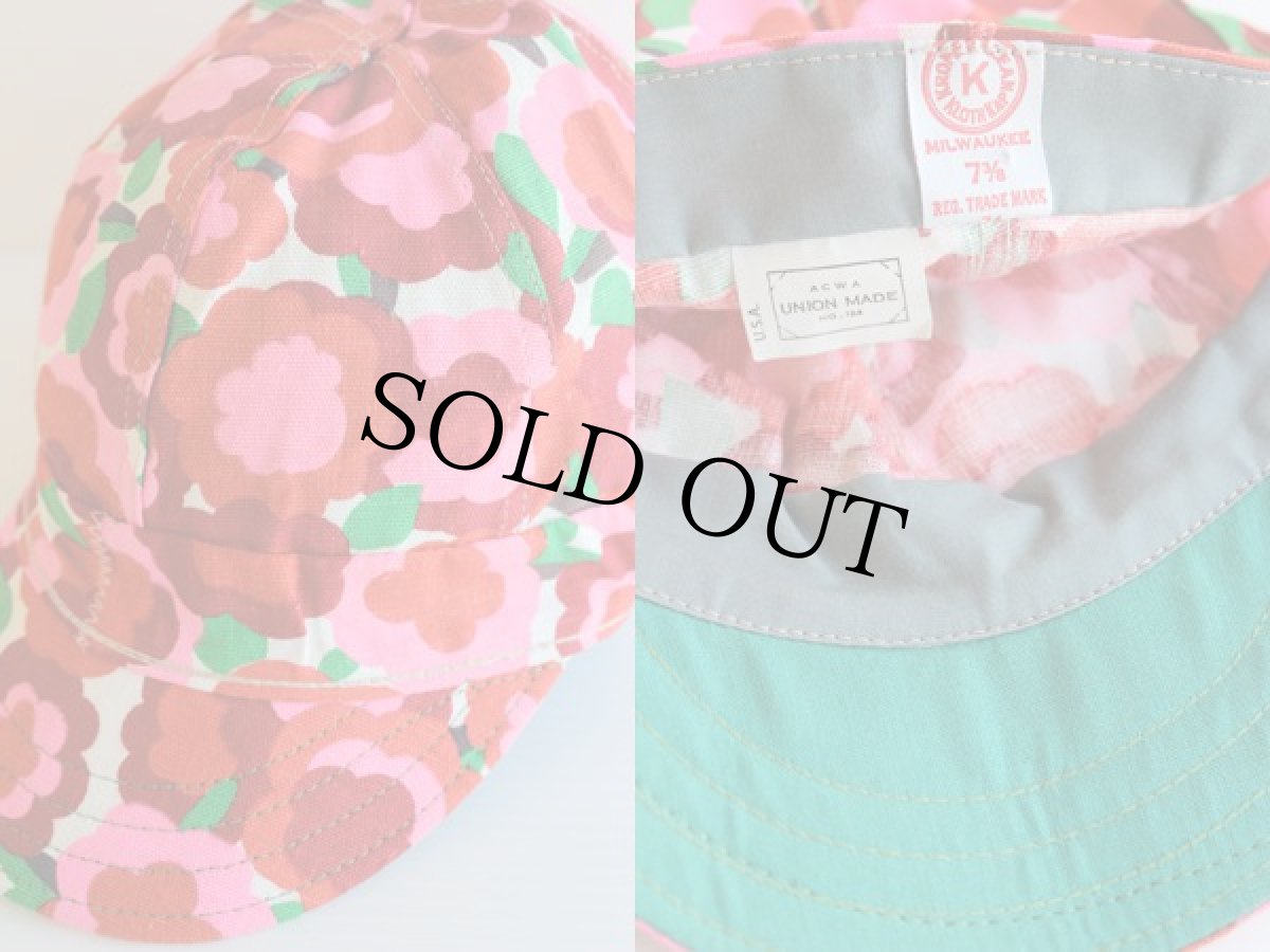 画像3: デッドストック★60s USA製 KROMER フラワー 総柄 コットン ワークキャップ 7 3/8 (3)