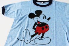 画像1: 70s ミッキー マウス 染み込みプリント リンガーTシャツ M (1)