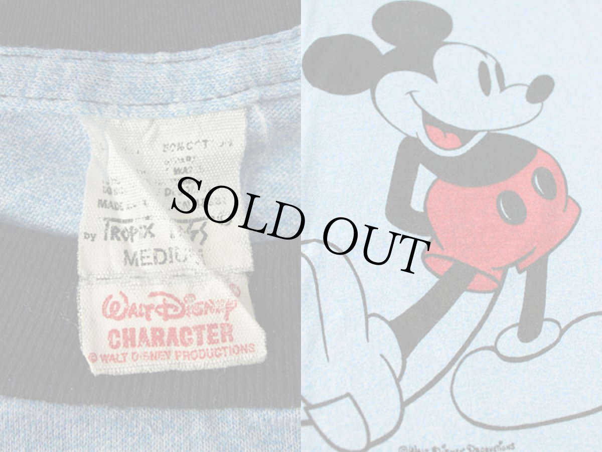 画像3: 70s ミッキー マウス 染み込みプリント リンガーTシャツ M (3)