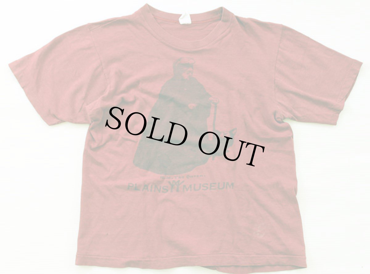 画像2: 70s USA製 MUSEUM 染み込みプリント コットンTシャツ バーガンディ M (2)