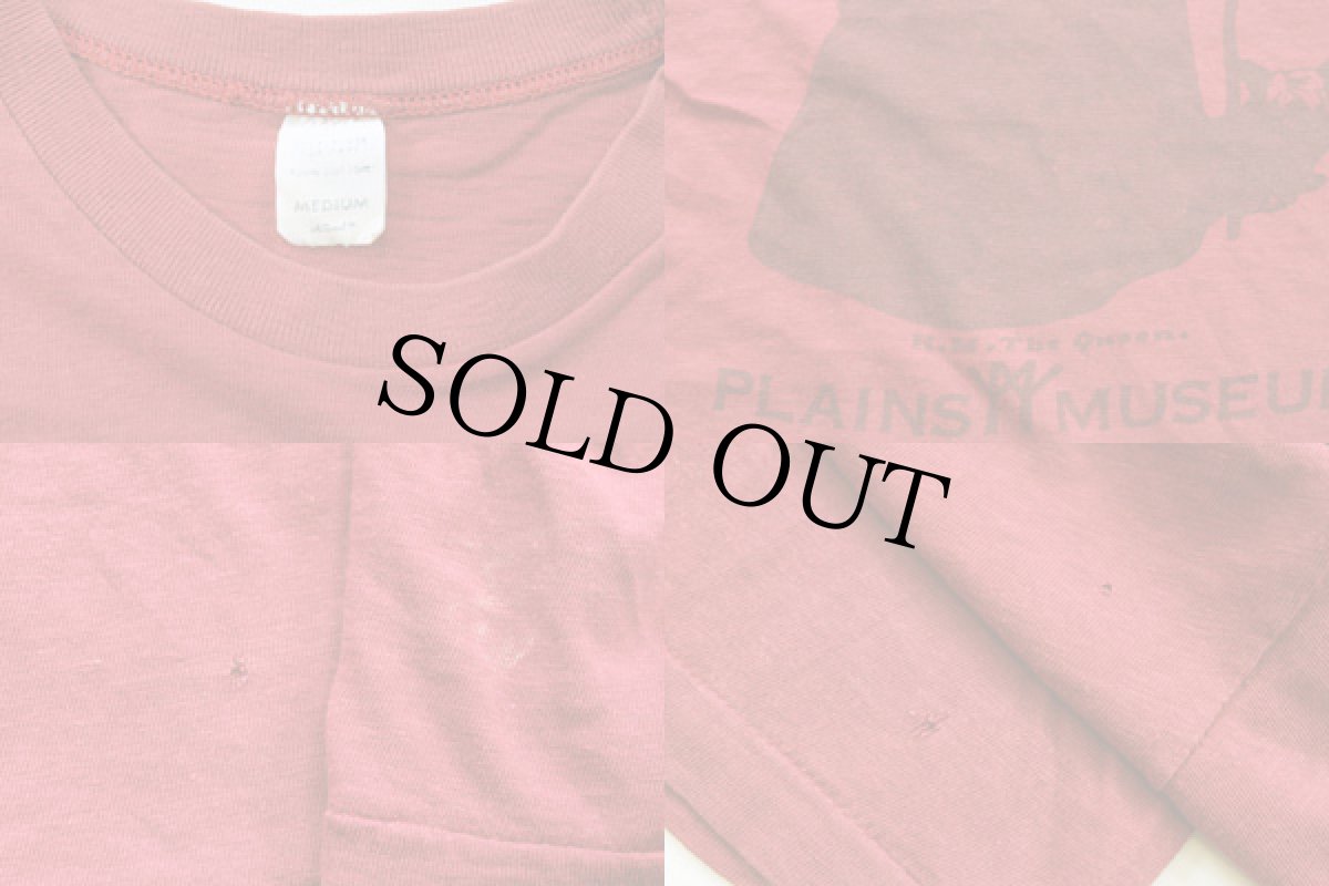 画像3: 70s USA製 MUSEUM 染み込みプリント コットンTシャツ バーガンディ M (3)