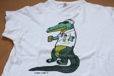 画像1: 70s USA製 Hanes ワニ 染み込みプリントTシャツ 白 L (1)