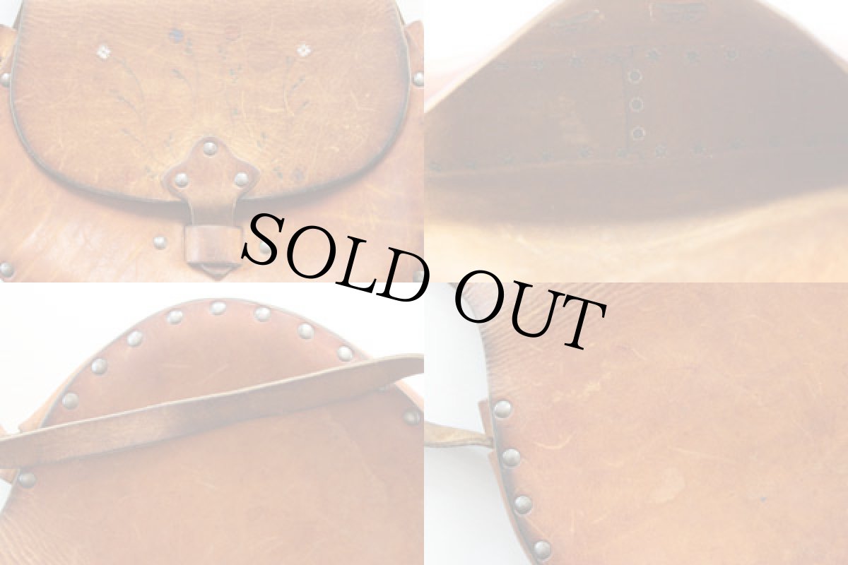 画像3: 70s 花柄 カービング ペイント レザー ショルダーバッグ 茶 (3)