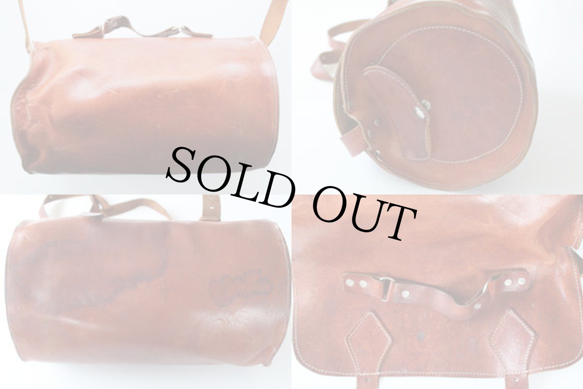 画像2: ビンテージ 筒型 レザー ツールバッグ 茶 (2)