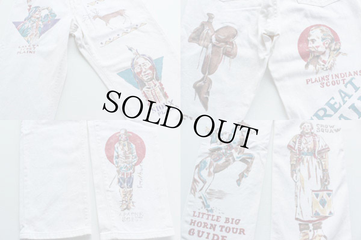 画像3: 80s USA製 ポロ ラルフローレン ネイティブ柄 ペイント ホワイト デニムパンツ 31 (3)