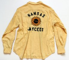 画像1: 50s NAT NAST KANSAS JAYCEES チェーン刺繍 レーヨンシャツ 薄黄 L (1)