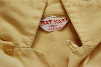 画像1: 50s NAT NAST KANSAS JAYCEES チェーン刺繍 レーヨンシャツ 薄黄 L