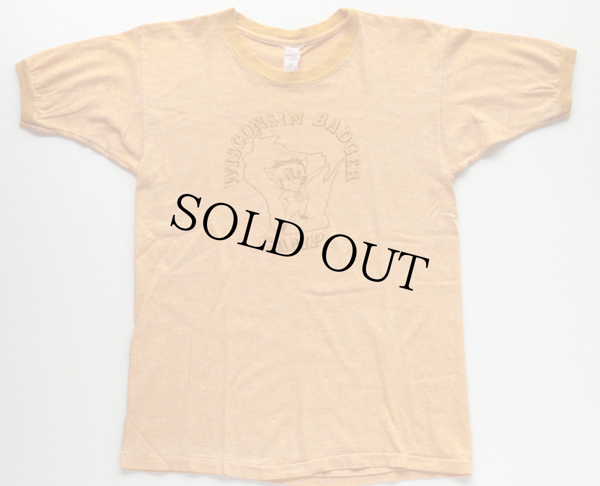 画像2: 70s VELVA SHEEN WBC 染み込みプリント リンガーTシャツ 杢イエロー (2)