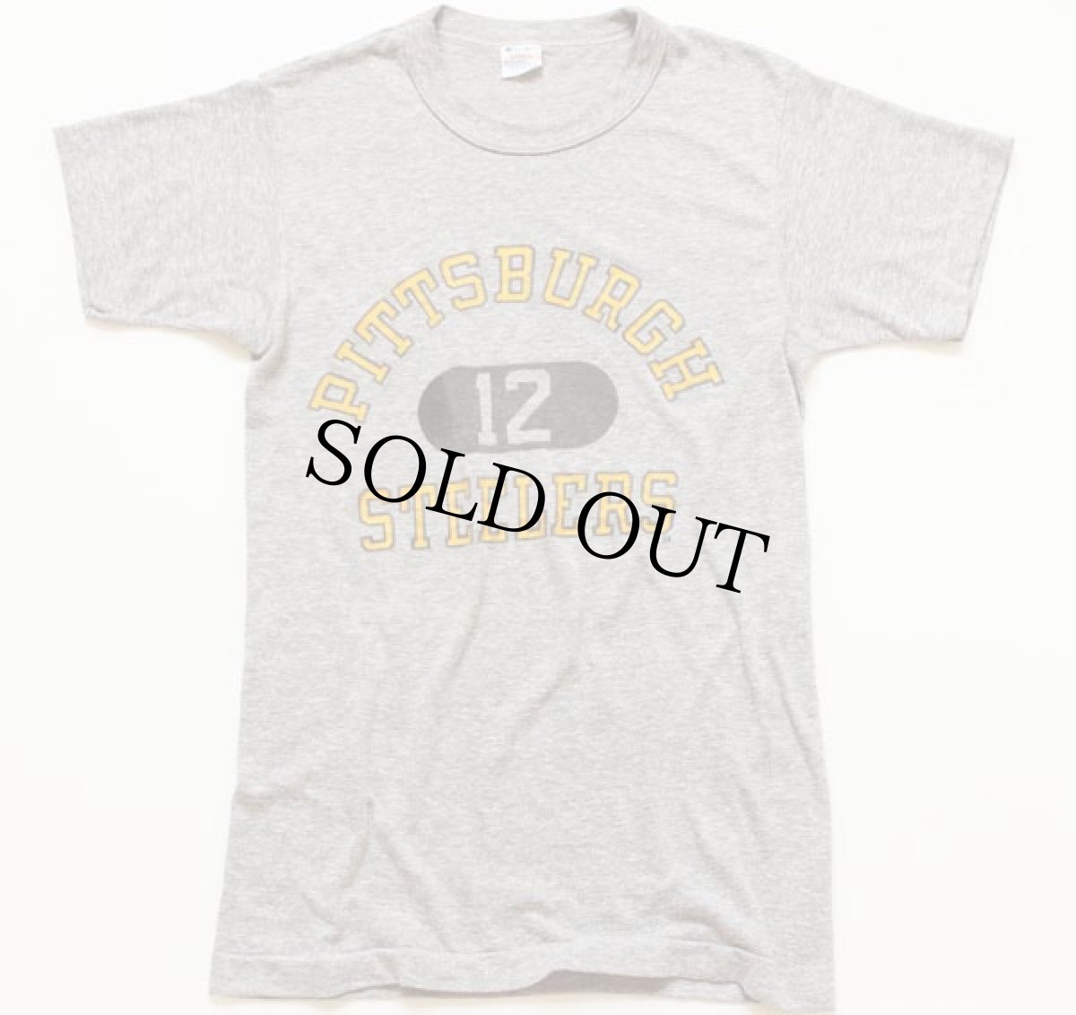 画像2: 80s USA製 Championチャンピオン PITTSBURGH STEELERS 三段中抜き 染み込みプリント Tシャツ 杢グレー S (2)