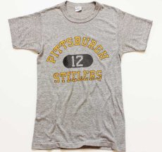 画像2: 80s USA製 Championチャンピオン PITTSBURGH STEELERS 三段中抜き 染み込みプリント Tシャツ 杢グレー S (2)