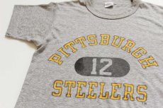 画像1: 80s USA製 Championチャンピオン PITTSBURGH STEELERS 三段中抜き 染み込みプリント Tシャツ 杢グレー S (1)