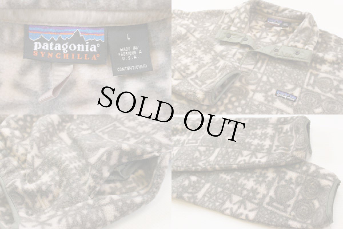 画像3: 90s USA製 patagoniaパタゴニア 総柄 シンチラ フリース スナップT L (3)