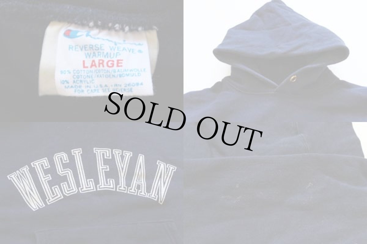 画像3: 80s USA製 Championチャンピオン WESLEYAN リバースウィーブ スウェットパーカー 紺 L (3)