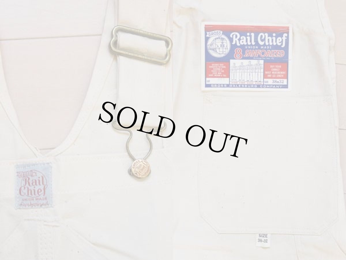 画像2: デッドストック★50s Rail Chief 山ポケ コットン オーバーオール 生成り 38 (2)