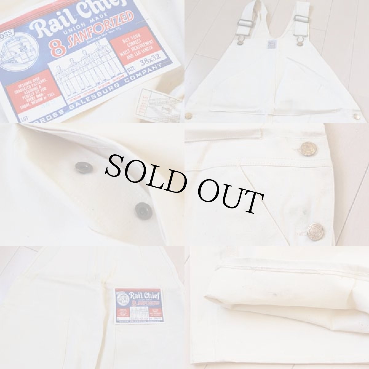 画像3: デッドストック★50s Rail Chief 山ポケ コットン オーバーオール 生成り 38 (3)